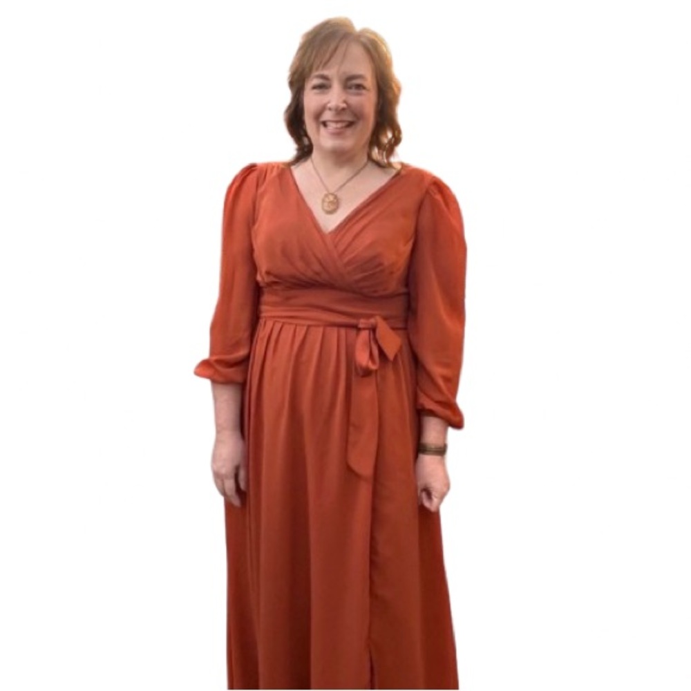 Elegant Burnt Orange Formal Chiffon Dress Size 16